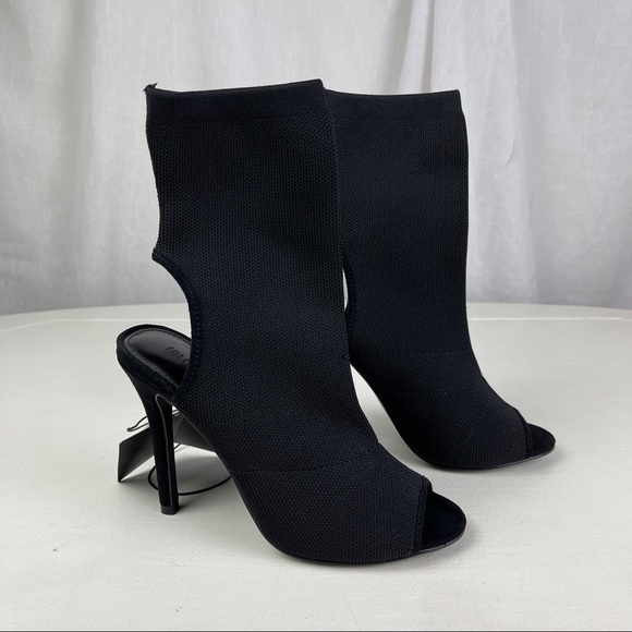 🚫SOLD🚫 NWT Black Peep Toe Stiletto Ankle High Heels Stretchy Sock Style - Picture 13 of 16